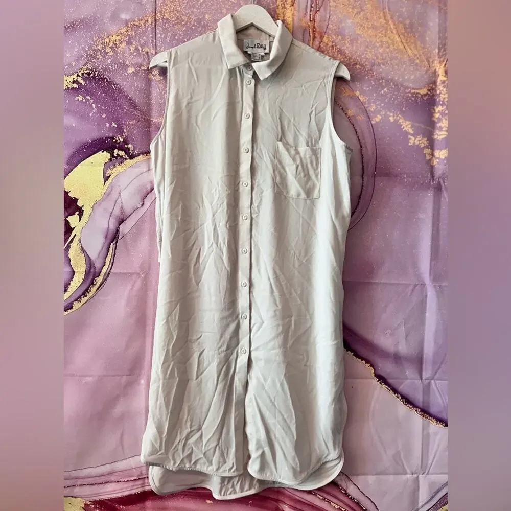 Joseph Ribkoff Collar Sleeveless Side Slit Long Button Down Blouse Ivory 12